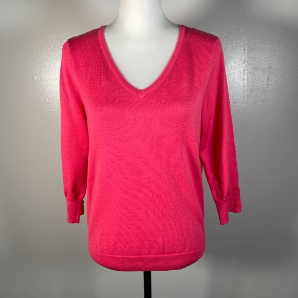 Architect Pink V Neck Tight Knit 3/4 Sleeve Pullover Sweater PXL - Picture 2 of 12
